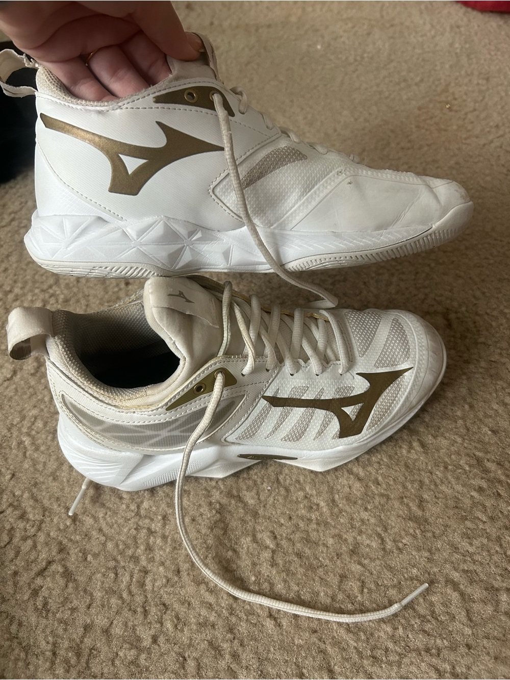 Mizuno White and Gold Performance Sneakers